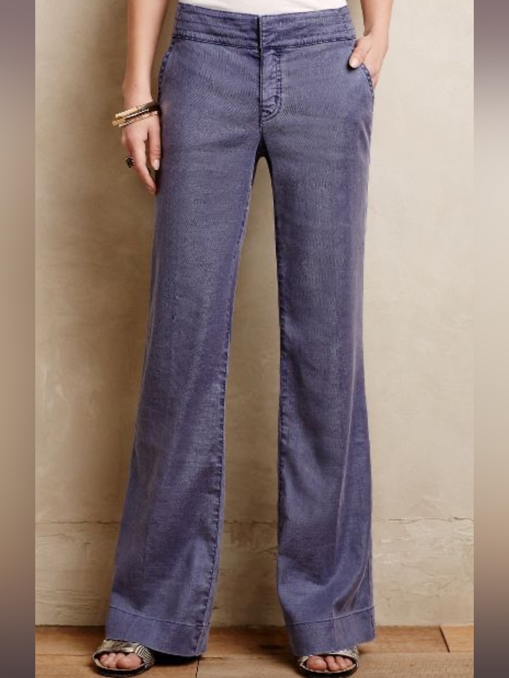 Level 99 Anthropologie Linen Tencel Trousers Mid Rise Wide Leg 31 W 32 Inseam
